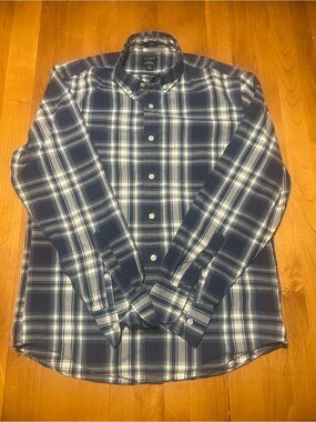 J. Crew Navy and White Plaid Button-Down Shirt